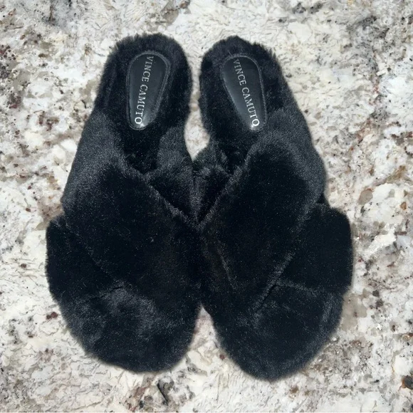 Vince Camuto Kortendie Black Faux Fur Slip On Slide Slippers Size 9M - Picture 12 of 12